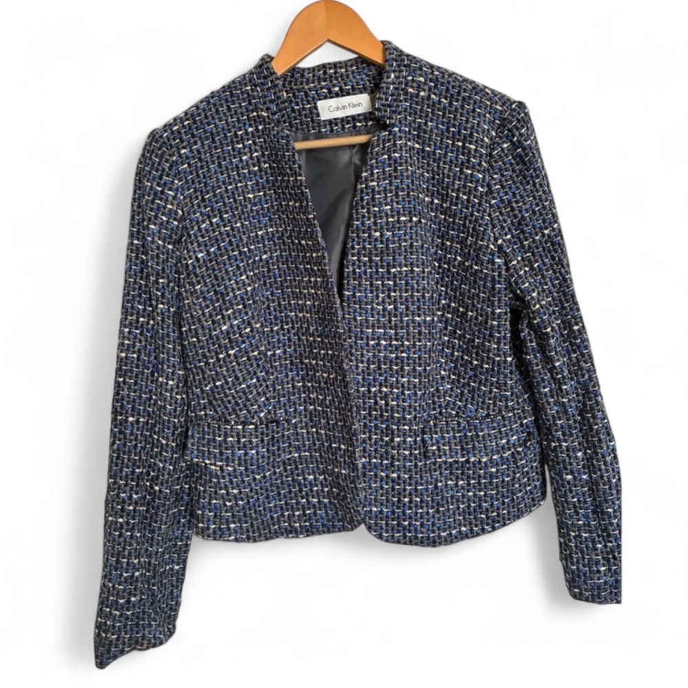 Calvin Klein Blue Tweed Blazer Jacket